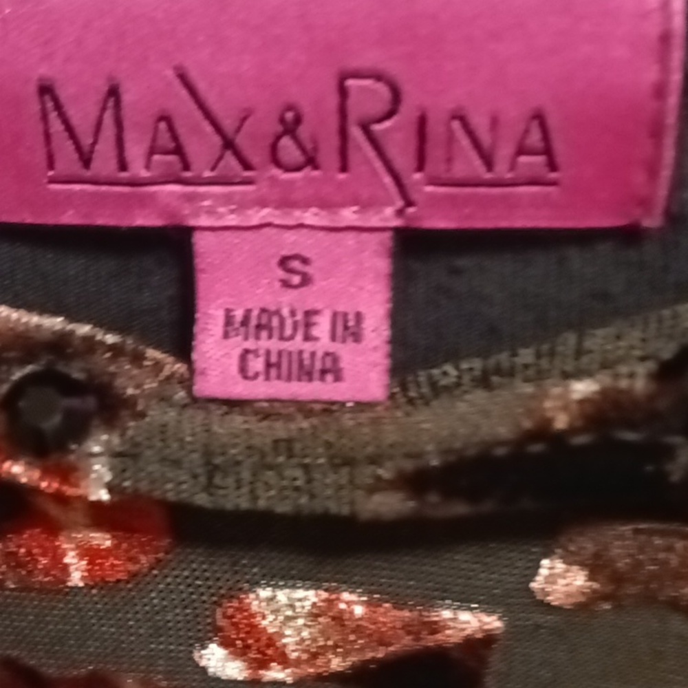 MAX & RINA black multi-colored patterned designed long sleeve blouse Size Small